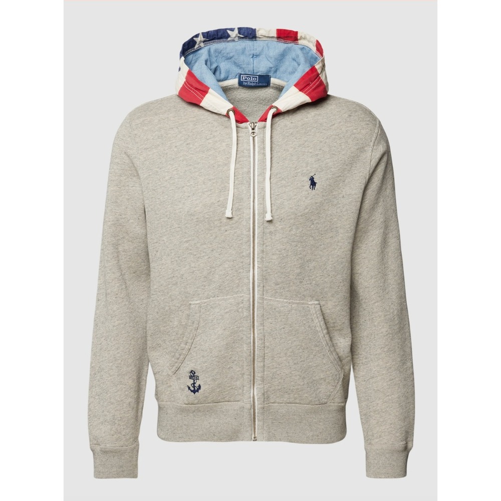 Polo Ralph Lauren Mens Grey American‎ Flag Hood July 4th Zip Up Hoodie Fleece L